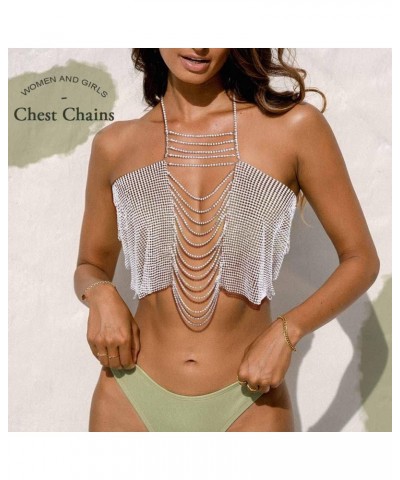 Fashion Body Chain Crystal Tassel Chest Chain Rave Party Body Chain Sparkly Body Jewelry for Women and Girls (Silver) $10.79 ...