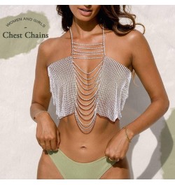 Fashion Body Chain Crystal Tassel Chest Chain Rave Party Body Chain Sparkly Body Jewelry for Women and Girls (Silver) $10.79 ...