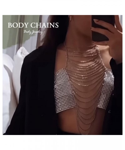 Fashion Body Chain Crystal Tassel Chest Chain Rave Party Body Chain Sparkly Body Jewelry for Women and Girls (Silver) $10.79 ...