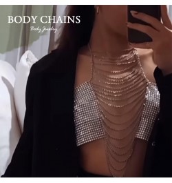 Fashion Body Chain Crystal Tassel Chest Chain Rave Party Body Chain Sparkly Body Jewelry for Women and Girls (Silver) $10.79 ...