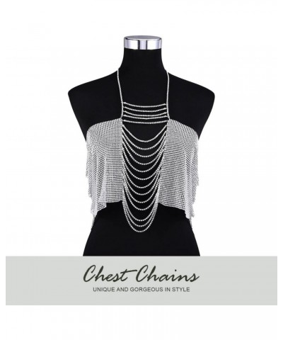 Fashion Body Chain Crystal Tassel Chest Chain Rave Party Body Chain Sparkly Body Jewelry for Women and Girls (Silver) $10.79 ...