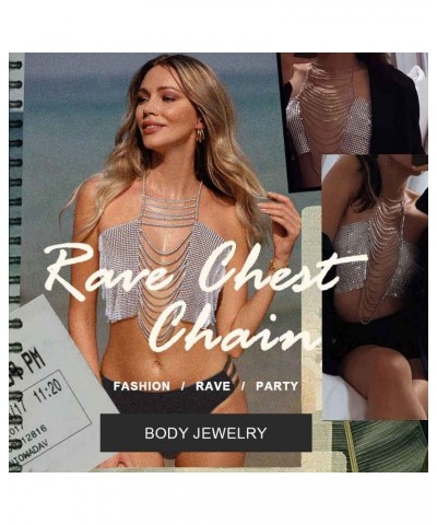 Fashion Body Chain Crystal Tassel Chest Chain Rave Party Body Chain Sparkly Body Jewelry for Women and Girls (Silver) $10.79 ...