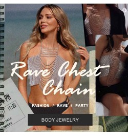 Fashion Body Chain Crystal Tassel Chest Chain Rave Party Body Chain Sparkly Body Jewelry for Women and Girls (Silver) $10.79 ...