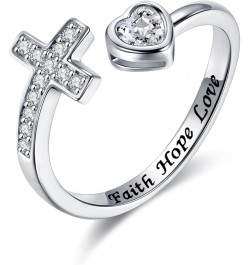 925 Sterling Silver Cross Ring - True Love Wait Purity Ring Cubic Zirconia Adjustable Ring Jewelry Gift for Women Faith Hope ...