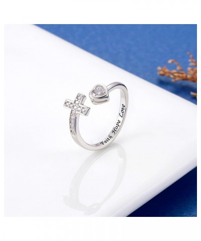 925 Sterling Silver Cross Ring - True Love Wait Purity Ring Cubic Zirconia Adjustable Ring Jewelry Gift for Women Faith Hope ...