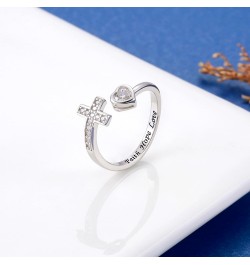 925 Sterling Silver Cross Ring - True Love Wait Purity Ring Cubic Zirconia Adjustable Ring Jewelry Gift for Women Faith Hope ...