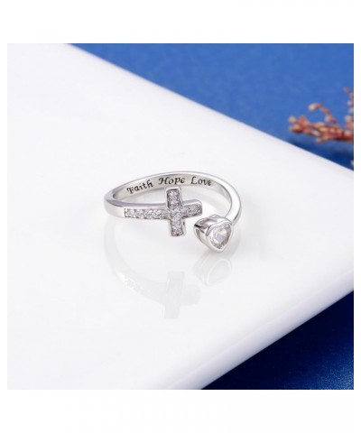 925 Sterling Silver Cross Ring - True Love Wait Purity Ring Cubic Zirconia Adjustable Ring Jewelry Gift for Women Faith Hope ...