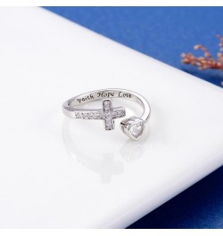 925 Sterling Silver Cross Ring - True Love Wait Purity Ring Cubic Zirconia Adjustable Ring Jewelry Gift for Women Faith Hope ...