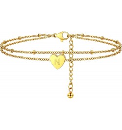 Gold Plated Heart Anklet, Summer Beach Foot Chain, A to Z Initial Ankle Bracelet, Adjustable-Send Gift Box N-golden $7.50 Ank...