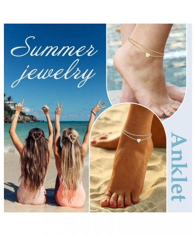 Gold Plated Heart Anklet, Summer Beach Foot Chain, A to Z Initial Ankle Bracelet, Adjustable-Send Gift Box N-golden $7.50 Ank...