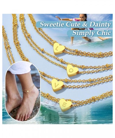 Gold Plated Heart Anklet, Summer Beach Foot Chain, A to Z Initial Ankle Bracelet, Adjustable-Send Gift Box N-golden $7.50 Ank...