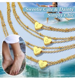 Gold Plated Heart Anklet, Summer Beach Foot Chain, A to Z Initial Ankle Bracelet, Adjustable-Send Gift Box N-golden $7.50 Ank...