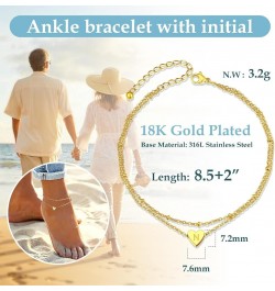 Gold Plated Heart Anklet, Summer Beach Foot Chain, A to Z Initial Ankle Bracelet, Adjustable-Send Gift Box N-golden $7.50 Ank...