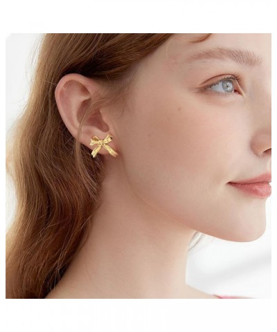 Gold And Silver Bow Earrings For Women Cute Ribbon Bow $9.00 Earrings