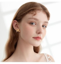 Gold And Silver Bow Earrings For Women Cute Ribbon Bow $9.00 Earrings