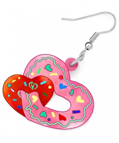 Acrylic Valentines Day Cute Love Heart Donuts Earrings Dangle Fashion Jewelry for Women Girls Kids Charm Gift Rose $6.62 Earr...