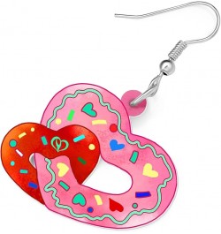 Acrylic Valentines Day Cute Love Heart Donuts Earrings Dangle Fashion Jewelry for Women Girls Kids Charm Gift Rose $6.62 Earr...