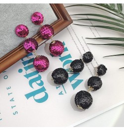 Sequin Ball Dangle Stud Earrings for Women Beaded Statement Drop Earrings Black+Fuchsia $10.25 Earrings