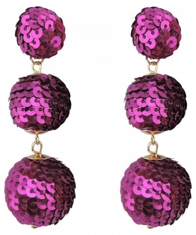 Sequin Ball Dangle Stud Earrings for Women Beaded Statement Drop Earrings Black+Fuchsia $10.25 Earrings