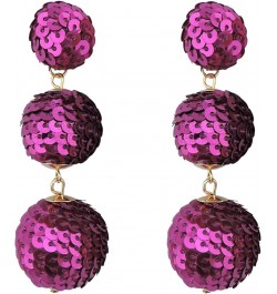 Sequin Ball Dangle Stud Earrings for Women Beaded Statement Drop Earrings Black+Fuchsia $10.25 Earrings