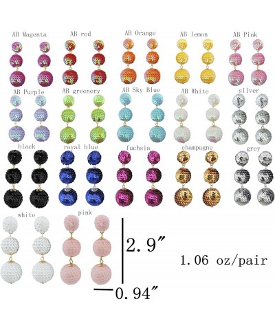 Sequin Ball Dangle Stud Earrings for Women Beaded Statement Drop Earrings Black+Fuchsia $10.25 Earrings