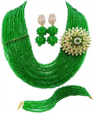 10 Rows Classic Crystal Bridal Jewelry Sets Nigerian Wedding African Beads Jewelry Set Green $19.80 Jewelry Sets