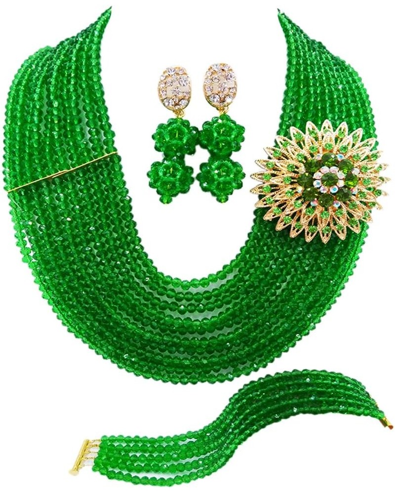 10 Rows Classic Crystal Bridal Jewelry Sets Nigerian Wedding African Beads Jewelry Set Green $19.80 Jewelry Sets