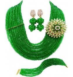 10 Rows Classic Crystal Bridal Jewelry Sets Nigerian Wedding African Beads Jewelry Set Green $19.80 Jewelry Sets