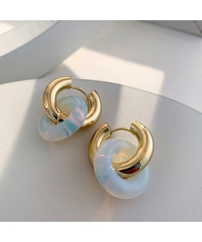 Chic Thick Gold Plated Hoop Earrings with Natural Stone Donuts Hoops for Women Multicolor Stone Circle Huggies Color1 $5.75 E...