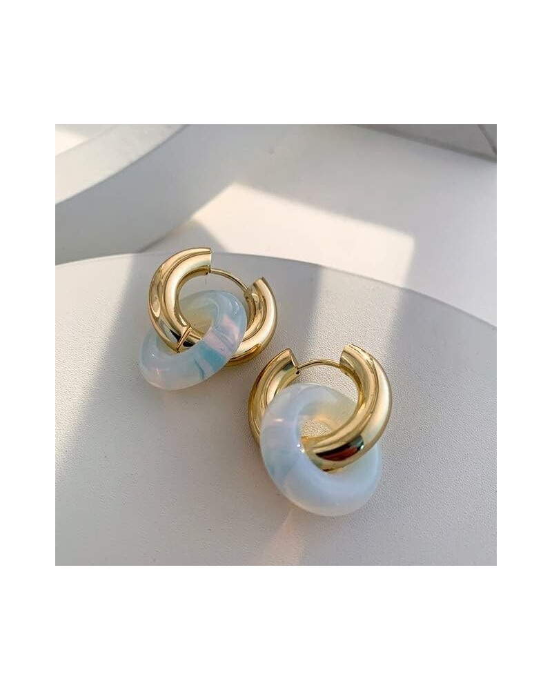 Chic Thick Gold Plated Hoop Earrings with Natural Stone Donuts Hoops for Women Multicolor Stone Circle Huggies Color1 $5.75 E...