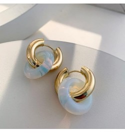 Chic Thick Gold Plated Hoop Earrings with Natural Stone Donuts Hoops for Women Multicolor Stone Circle Huggies Color1 $5.75 E...