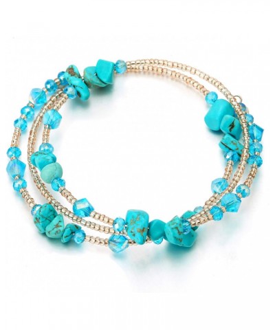 Multi-Wrap Stackable Beaded Wire Bracelets with Champagne Gold Beads Turquoise and Blue Crystal $8.31 Bracelets