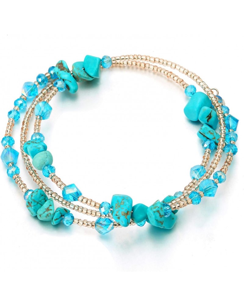 Multi-Wrap Stackable Beaded Wire Bracelets with Champagne Gold Beads Turquoise and Blue Crystal $8.31 Bracelets