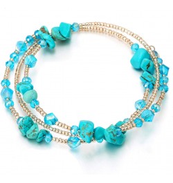 Multi-Wrap Stackable Beaded Wire Bracelets with Champagne Gold Beads Turquoise and Blue Crystal $8.31 Bracelets