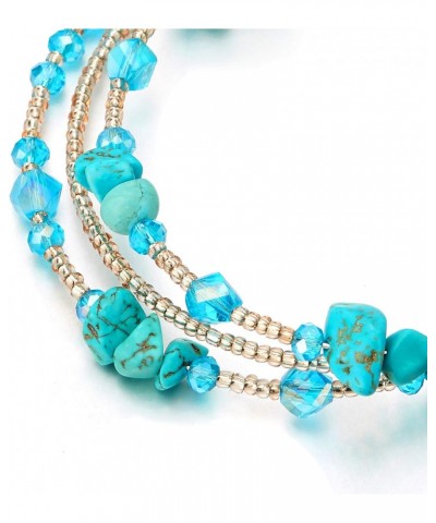 Multi-Wrap Stackable Beaded Wire Bracelets with Champagne Gold Beads Turquoise and Blue Crystal $8.31 Bracelets