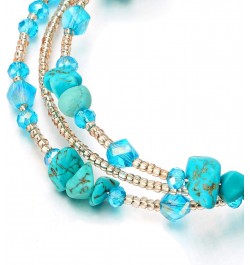 Multi-Wrap Stackable Beaded Wire Bracelets with Champagne Gold Beads Turquoise and Blue Crystal $8.31 Bracelets