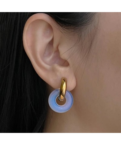 Chic Thick Gold Plated Hoop Earrings with Natural Stone Donuts Hoops for Women Multicolor Stone Circle Huggies Color1 $5.75 E...