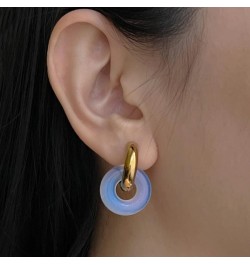 Chic Thick Gold Plated Hoop Earrings with Natural Stone Donuts Hoops for Women Multicolor Stone Circle Huggies Color1 $5.75 E...