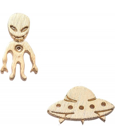 Handcrafted Brushed Metal Alien and UFO Stud Earrings Gold $8.54 Earrings