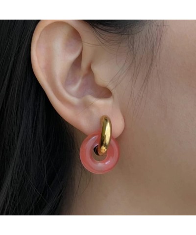 Chic Thick Gold Plated Hoop Earrings with Natural Stone Donuts Hoops for Women Multicolor Stone Circle Huggies Color1 $5.75 E...