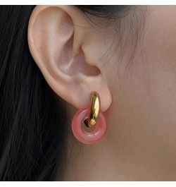 Chic Thick Gold Plated Hoop Earrings with Natural Stone Donuts Hoops for Women Multicolor Stone Circle Huggies Color1 $5.75 E...