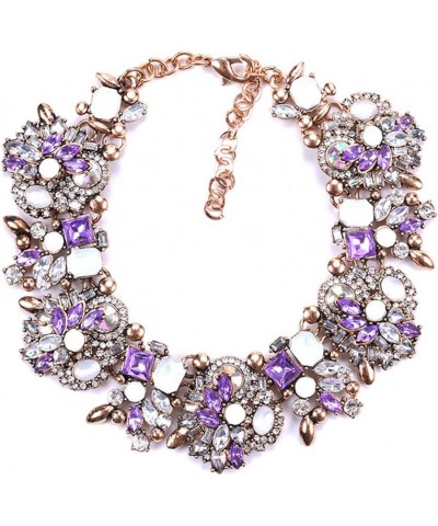 Bib Statement Necklace Colorful Glass Crystal Collar Choker Necklace for Women Fashion Accessories Purple + White $11.94 Neck...