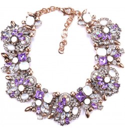 Bib Statement Necklace Colorful Glass Crystal Collar Choker Necklace for Women Fashion Accessories Purple + White $11.94 Neck...