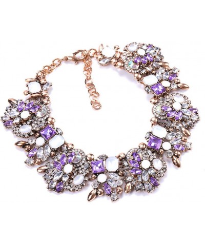 Bib Statement Necklace Colorful Glass Crystal Collar Choker Necklace for Women Fashion Accessories Purple + White $11.94 Neck...