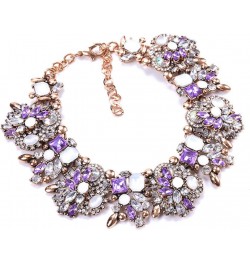 Bib Statement Necklace Colorful Glass Crystal Collar Choker Necklace for Women Fashion Accessories Purple + White $11.94 Neck...