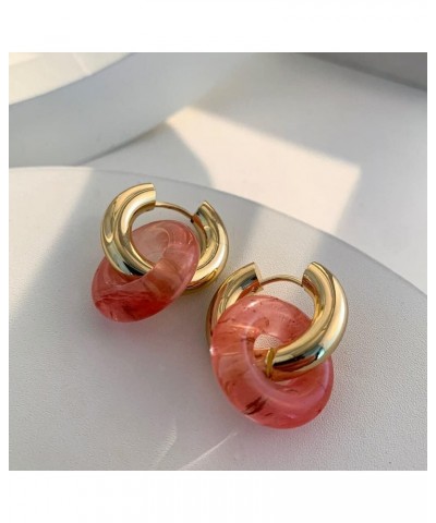 Chic Thick Gold Plated Hoop Earrings with Natural Stone Donuts Hoops for Women Multicolor Stone Circle Huggies Color1 $5.75 E...