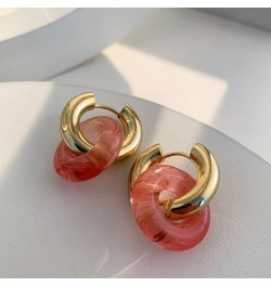 Chic Thick Gold Plated Hoop Earrings with Natural Stone Donuts Hoops for Women Multicolor Stone Circle Huggies Color1 $5.75 E...