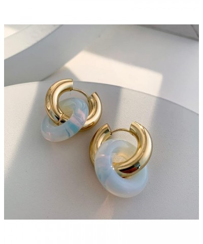 Chic Thick Gold Plated Hoop Earrings with Natural Stone Donuts Hoops for Women Multicolor Stone Circle Huggies Color1 $5.75 E...