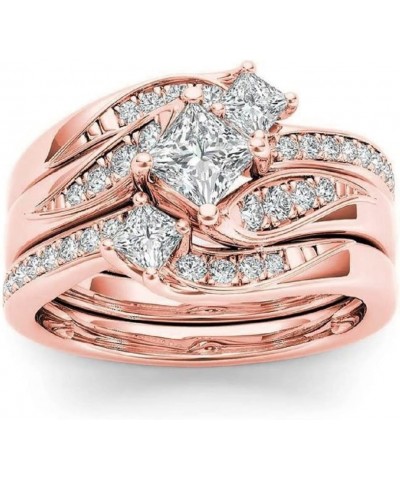 Anniversary Promise Wedding Band Women's Two Tone Rings Rose Gold Three Stone Round Cut Engagement Ring Sterling Silver Halo ...