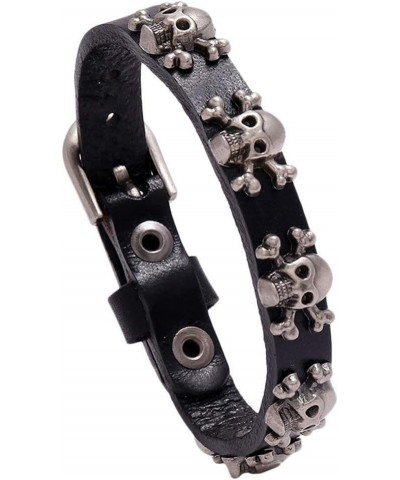 Leather Skull Bracelet Punk Style Adjustable Wristband for Men Women Biker Black $7.41 Bracelets